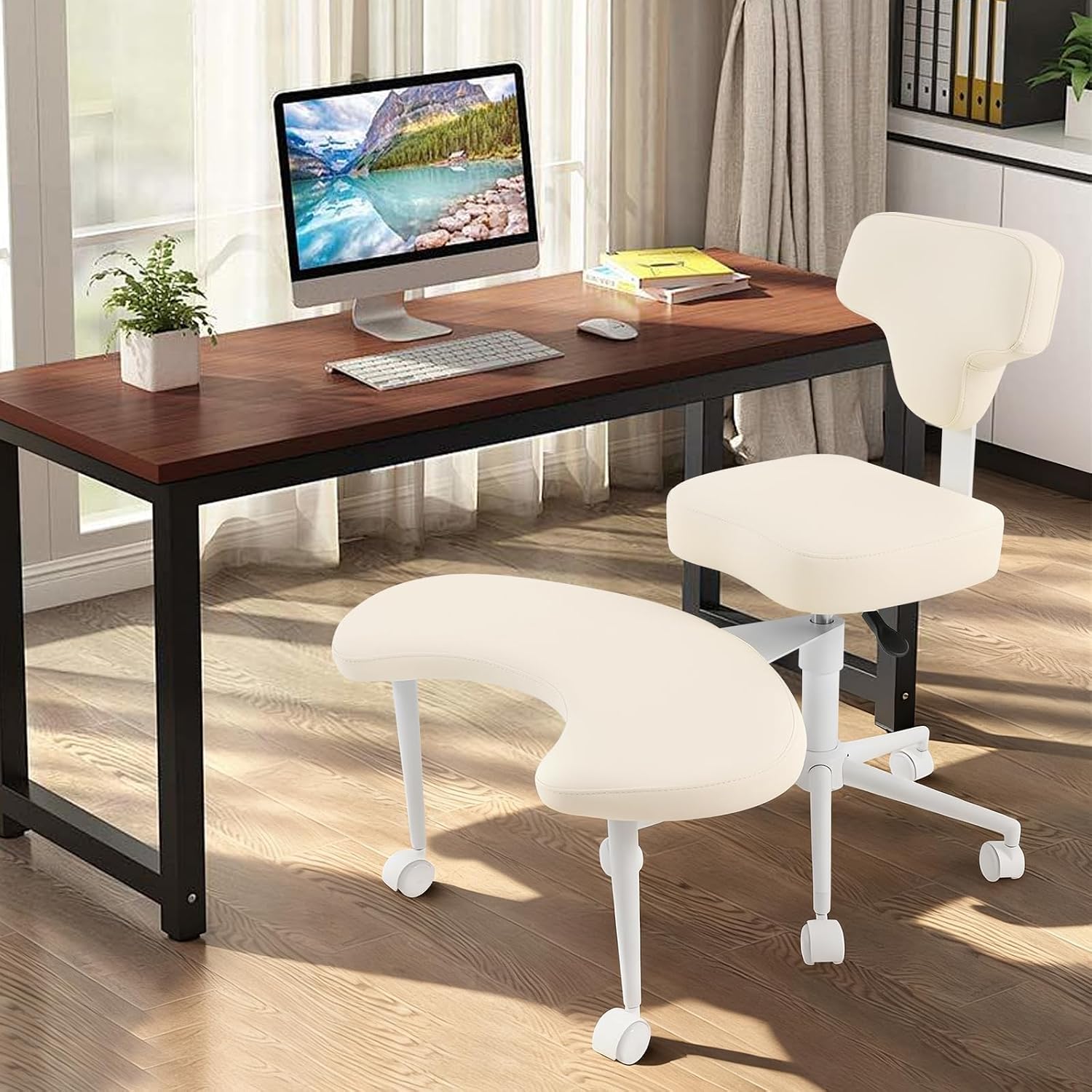 Ergonomic Cross Legged Chair with 360° Swivel Seat, Office Chair with Adjustable Footstool, Meditation Kneeling Chair for Office, Yoga, Home, 286.6 lbs Capacity, Height Adjustable (Beige)