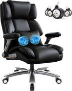 750lbs Heavy Duty Desk Chair with 3D Kneading Massage, Big and Tall Office Chairs with Ergonomic Support, 3D Armrests, 5 Quiet Dual Rubber Wheel, Thick Pocket Spring Cushion(Black, PU)