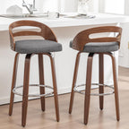 Counter Stools Set of 2, 25 inch Mid Century CounterStools with Walnut Crafts, Bentwood Curved Back, Upholstered Tech Fabric, Kitchen Island Stools for Cafe/Pub/Island (Gray, 25" Seat Height)