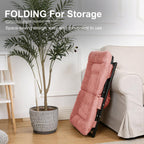 Grezone Folding Comfy Saucer Chair,Soft Faux Portable Folding Bedroom Chair for Bedroom, Dorm Rooms, Apartments, Lounging, Garden,Pink