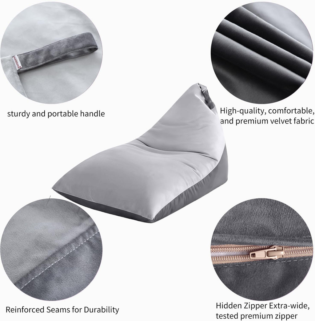 400L Stuffed Animal Storage Bean Bag Chair Cover, Grey | Extra Large Triangular, Ultra Soft Premium Velvet, Washable Lazy Sofa Cover, No Filler, Storage for Kids Stuffed Toys