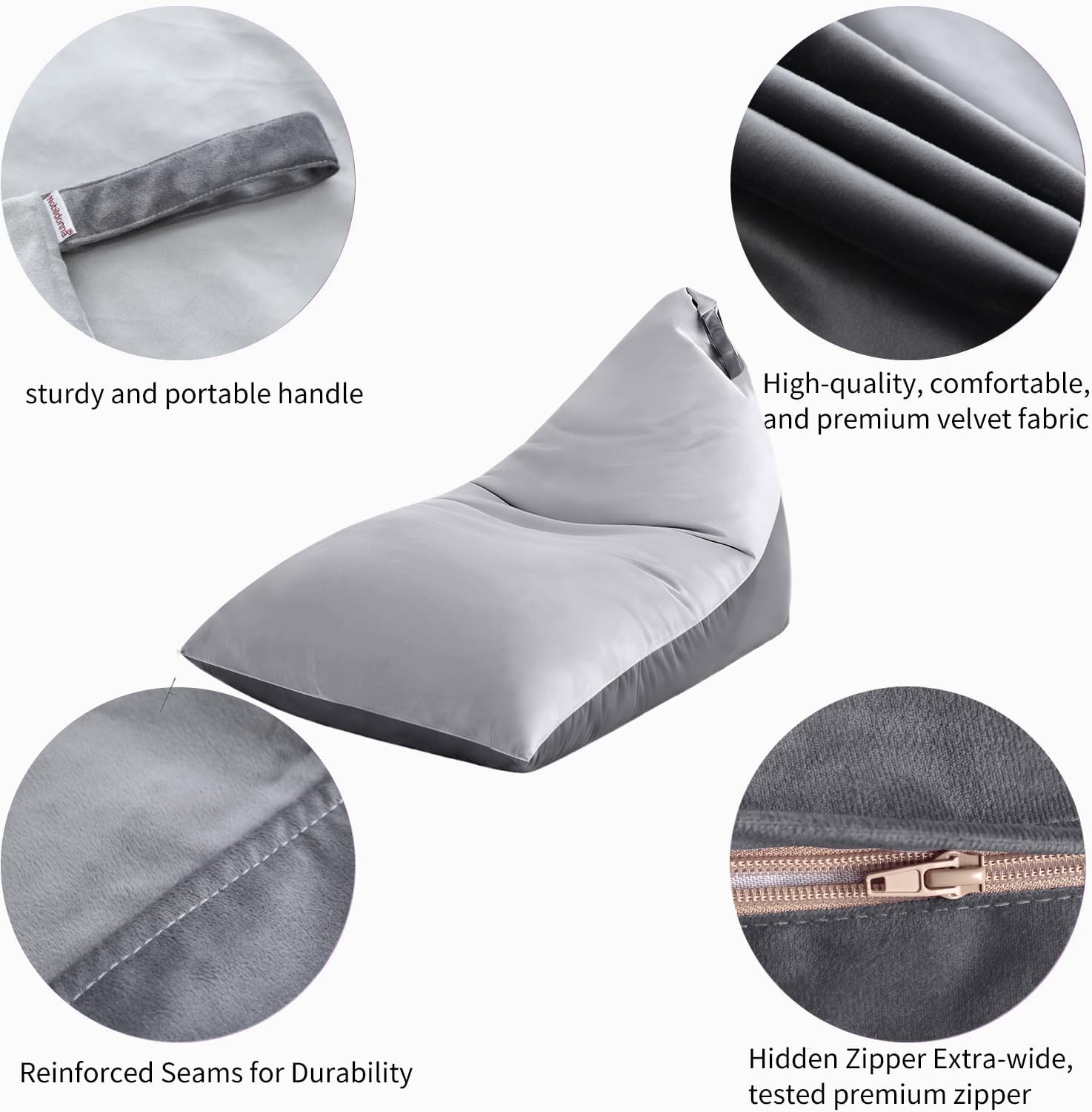 400L Stuffed Animal Storage Bean Bag Chair Cover, Grey | Extra Large Triangular, Ultra Soft Premium Velvet, Washable Lazy Sofa Cover, No Filler, Storage for Kids Stuffed Toys