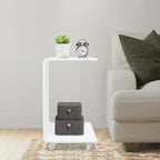 Modern Acrylic Side Table with Wheels, 14.1x13.4x21.6in Movable C-Shaped End Table for Living Room, Bedroom, Sofa, Bedside, Couch (Milky White)
