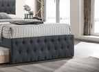 Contemporary Twin Size Bed w, Trundle Slats Charcoal Burlap Upholstered Button Tufted Headboard Footboard Youth Bedroom Furniture Wooden Slats 1pc Bed
