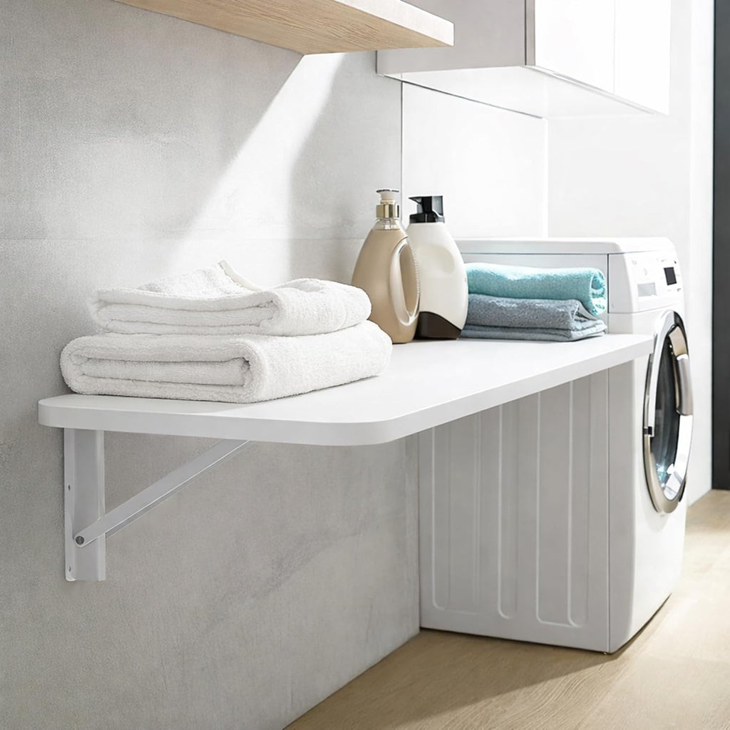 Laundry Folding Table, 40'' x 20'' Wooden Wall Mount Desk, Laundry Table for Folding Clothes, White, 40'' Length