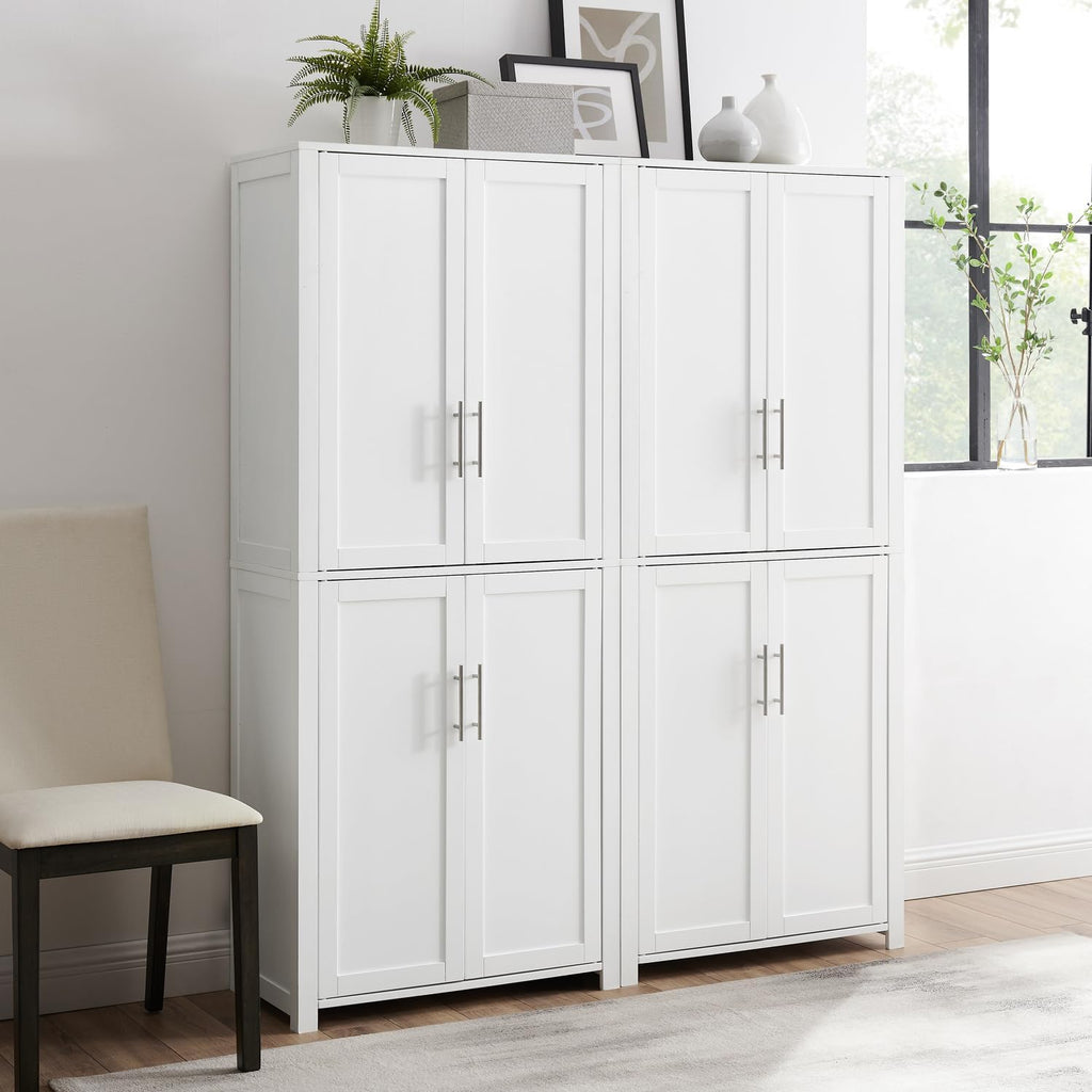 Maykoosh Pantry Cabinet Set of 2 - Tall Kitchen Storage Organizer - White Finish