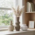 DREAMLOOM Ceramic Vase Set of 3, Modern Rustic Flower Vases for Pampas Grass, Dried & Fresh Flowers, Farmhouse Home Decor Vase for Living Room Bedroom Kitchen Shelf Centerpiece, Brown