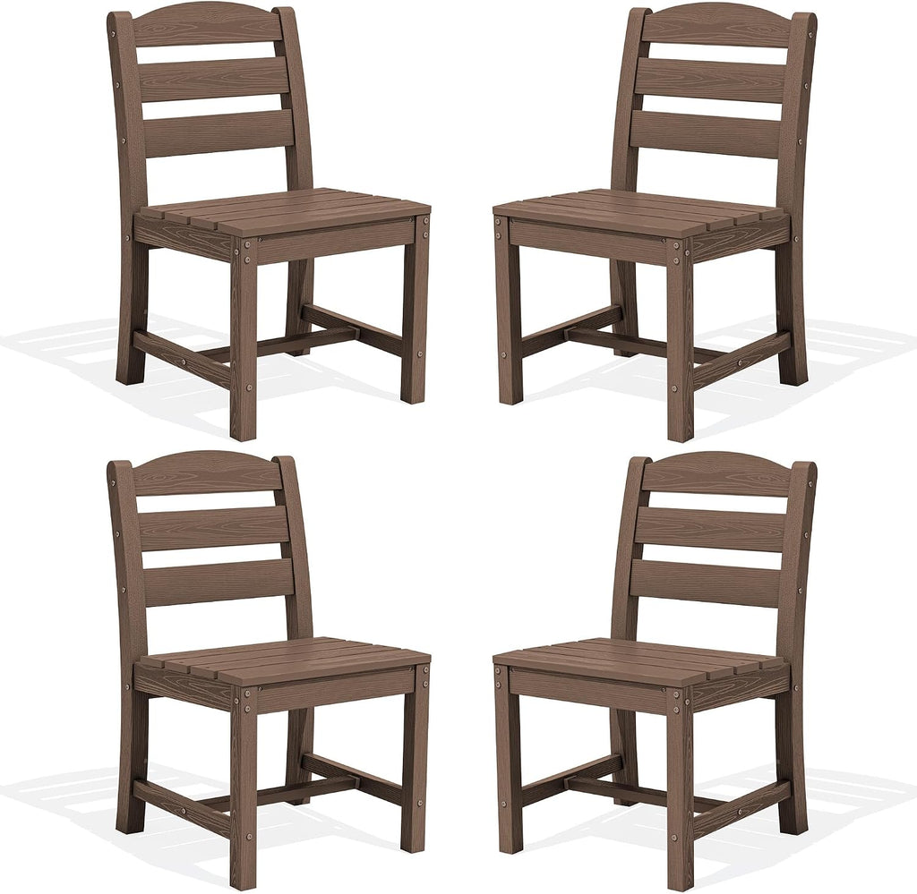 SERWALL Outdoor Armless Dining Chairs Set of 4, All-Weather HDPE Patio Dining Chair with 19.7" Widened Seat, for Backyard, Deck, Lawn and Garden, Brown