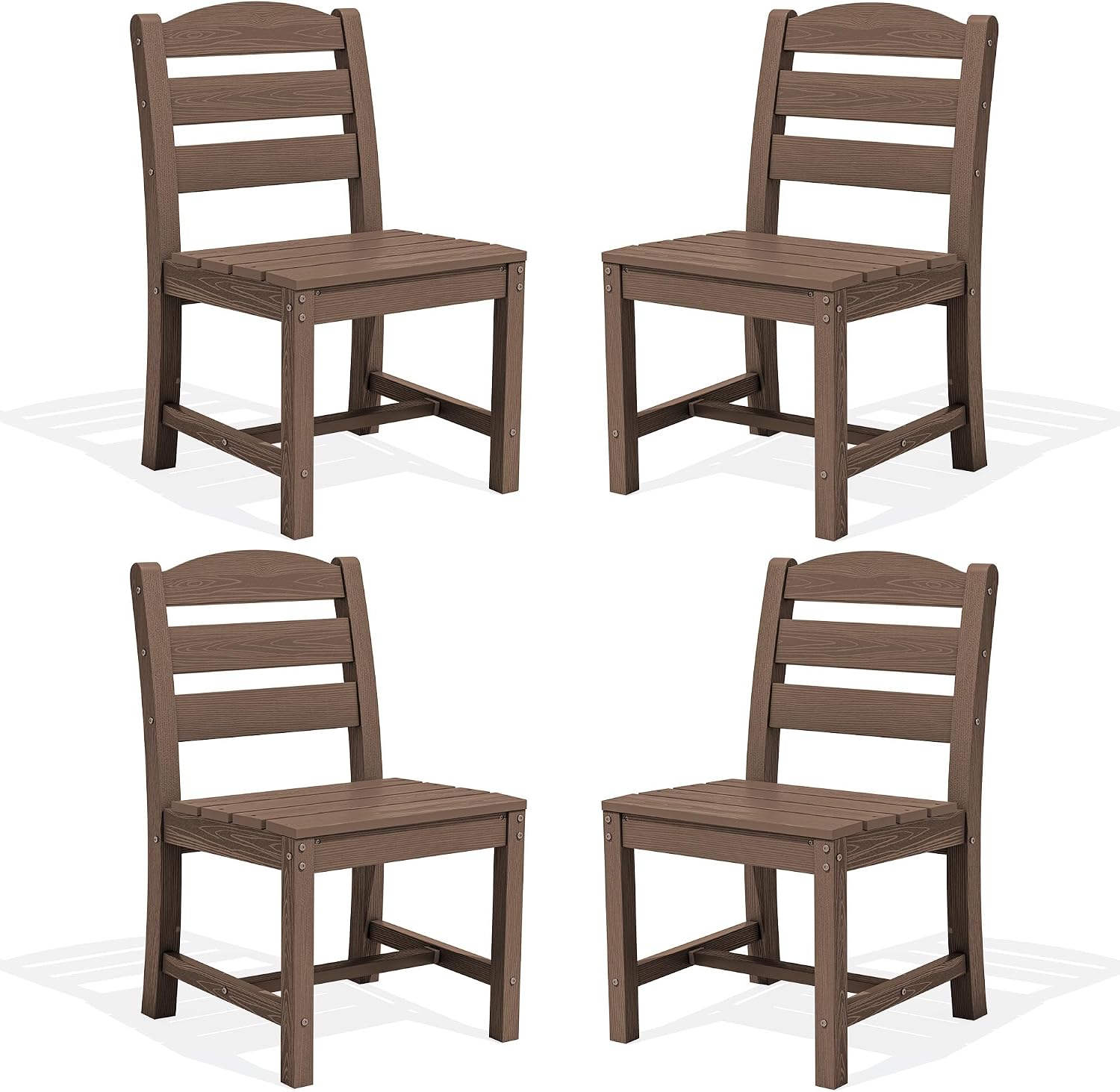 SERWALL Outdoor Armless Dining Chairs Set of 4, All-Weather HDPE Patio Dining Chair with 19.7" Widened Seat, for Backyard, Deck, Lawn and Garden, Brown