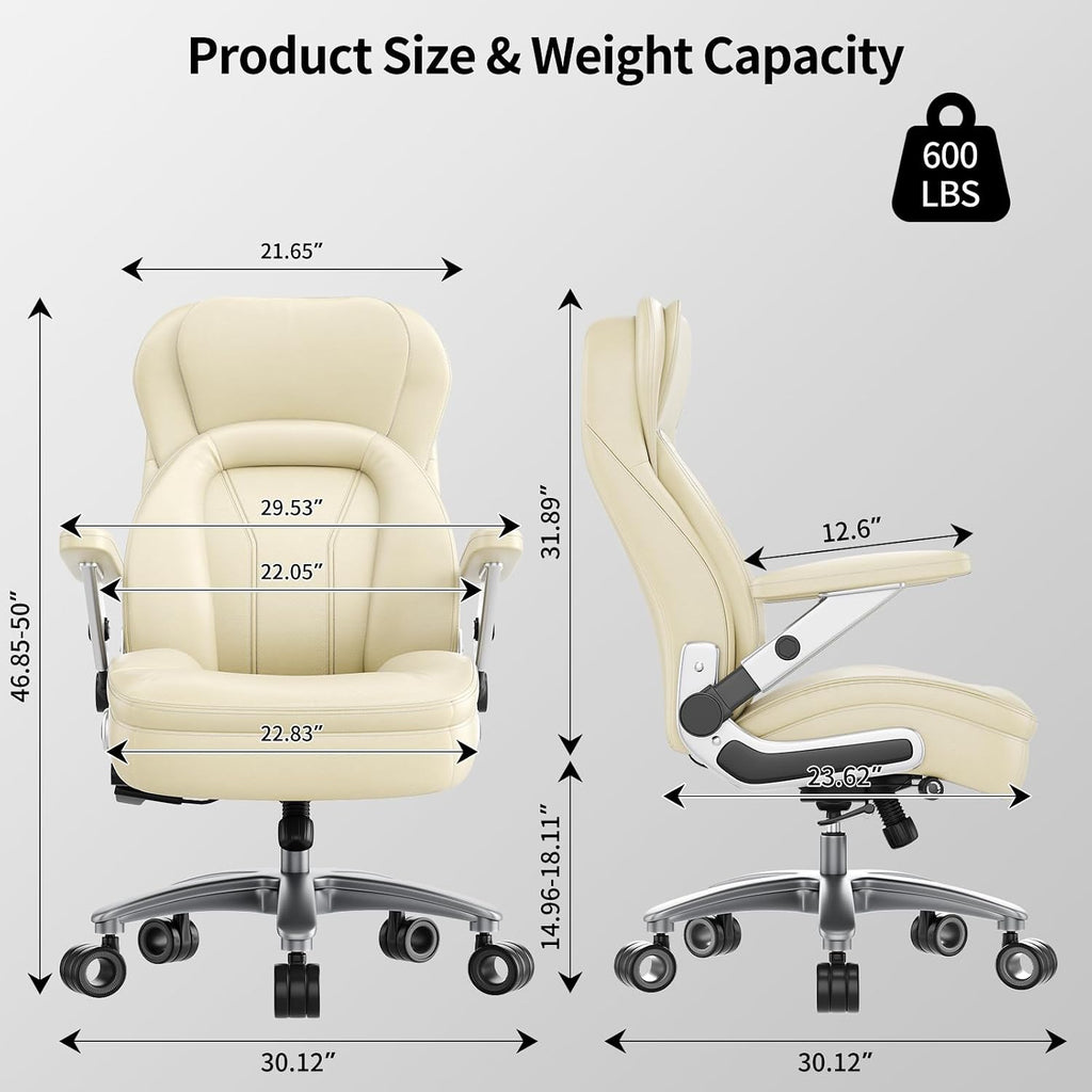 Big and Tall Office Chair, Heavy Duty Desk Chair with 5D Arms, Adjustable Lumbar Support & Height, Tilt Function, PU Leather High Back Ergonomic Executive Computer Chair