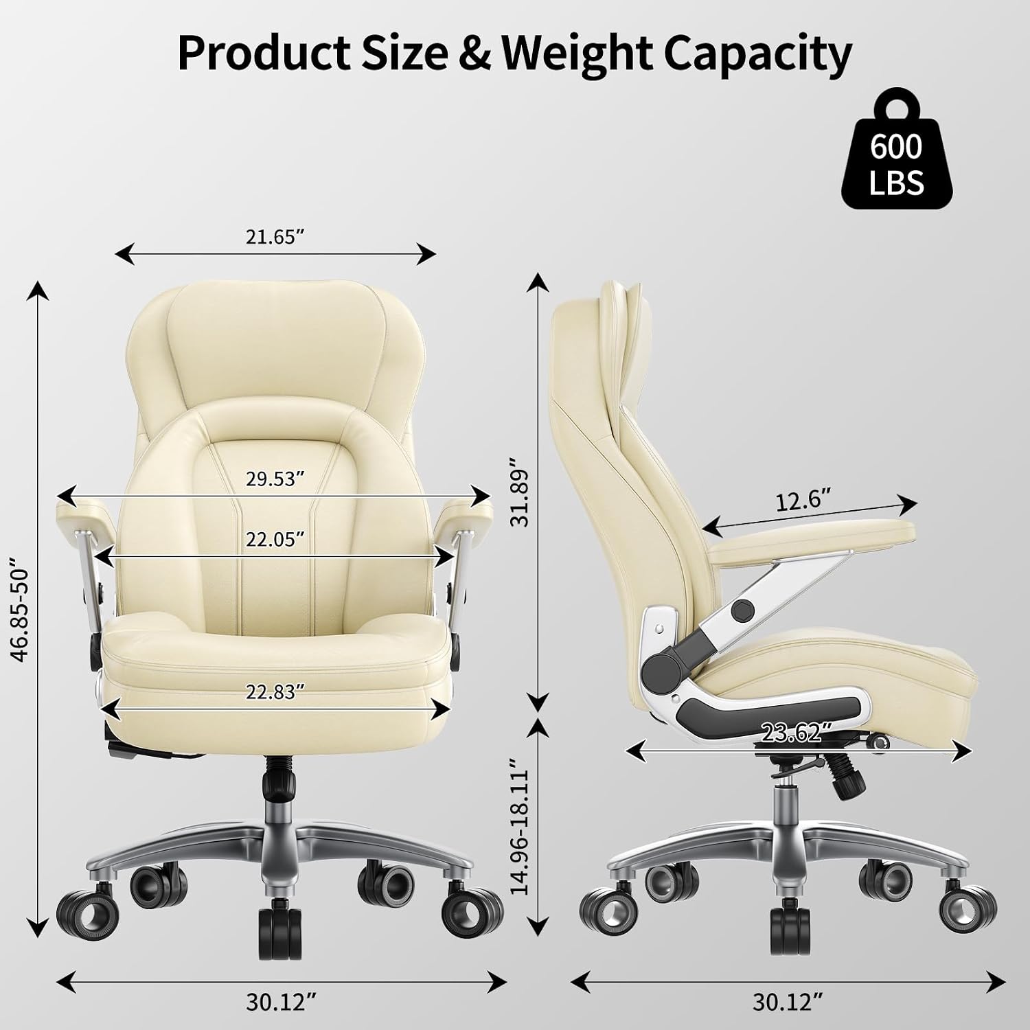 Big and Tall Office Chair, Heavy Duty Desk Chair with 5D Arms, Adjustable Lumbar Support & Height, Tilt Function, PU Leather High Back Ergonomic Executive Computer Chair