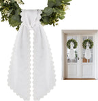 2 Pcs Scalloped Wreath Sash for Front Door Ruffle Wreath Ribbon for Yard Porch Garland Home Decor(White)