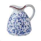 Blue and White Ceramic Vase with Handle – 7.28 Inch Vintage Crackle Glaze Pitcher Style Flower Vase, Chinoiserie Tuscan Decorative Jug for Shelf, Desk, Home Decor