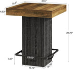 Tribesigns Square Bar Table, Kitchen Dining Table, Industrial Counter Height Pub Cocktail Table Home Bar Unit with Metal Footrest for Dining Room, Tavern, Coffee Corner, Bistro, Rustic Brown