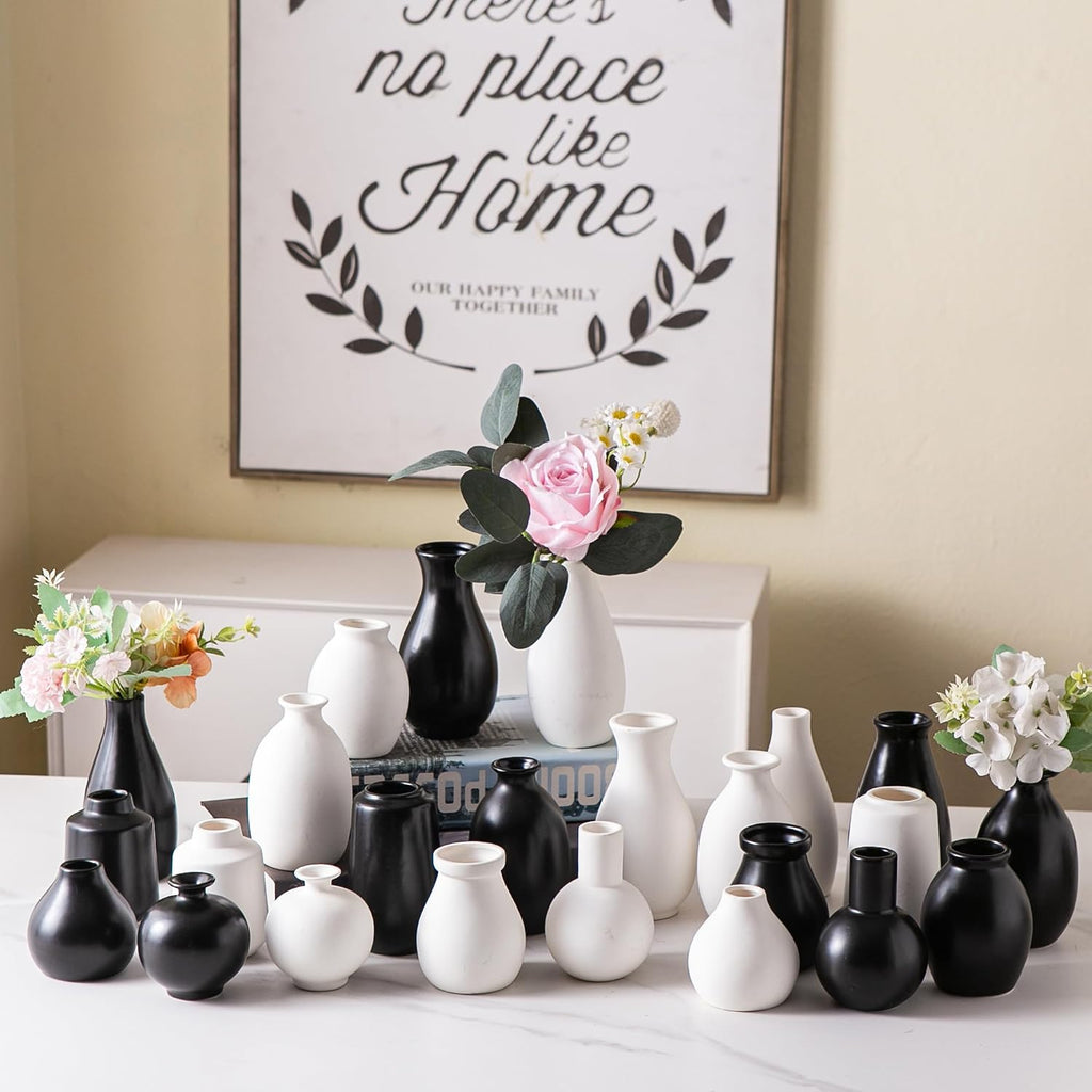 Ceramic Bud Vase Set of 12, White Small Vases | Mini single stem vases for flowers, wedding centerpieces, dining table, shelf display, modern decor accents