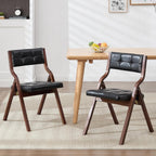 2-Pack Folding Dining Chairs with Cushion,Faux Leather Padded Foldable Dining Chairs,Portable Wooden Folding Chairs for Dining Rooms Kitchen Wedding and Party Indoor Black