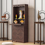 Meditation Table with Storage, Bamboo Buddhist Altar Cabinet, Personal Shrine Altar Table, Chinese Pooja Prayer Cabinet, for Living Room, Bedroom, Office(70cm/27.5in)