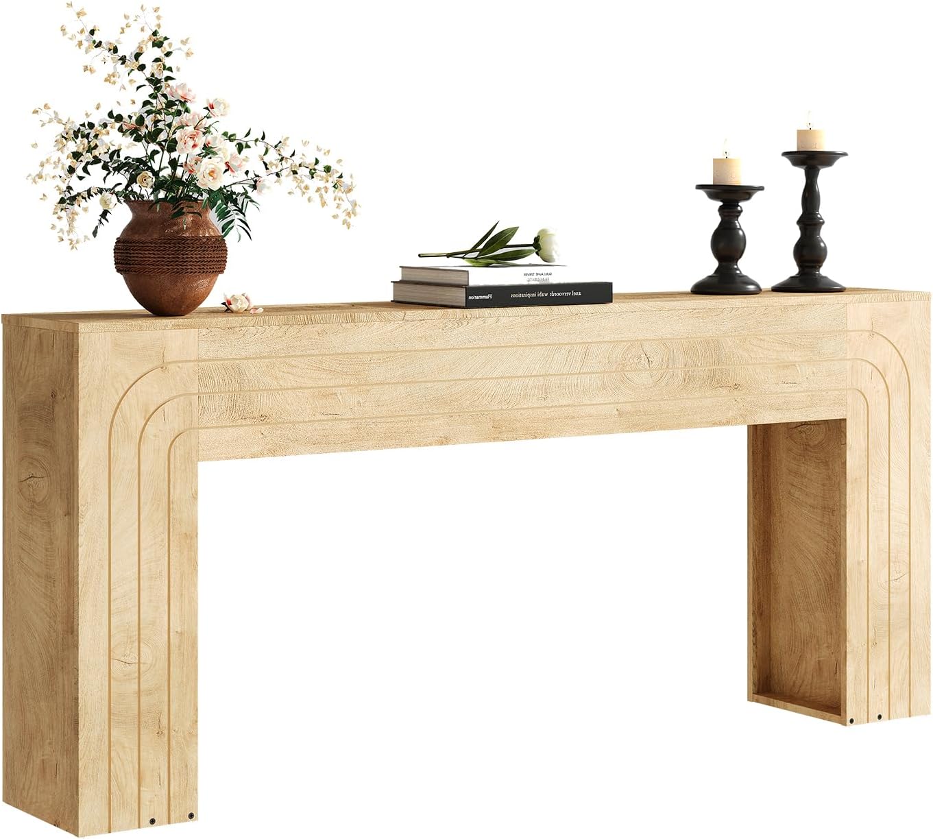 knoworld 70.9-Inch Long Console Table, Farmhouse Entryway Table with Handcrafted Line Detailing, Wood Narrow Sofa Table for Living Room, Hallway, Foyer, and Behind Couch
