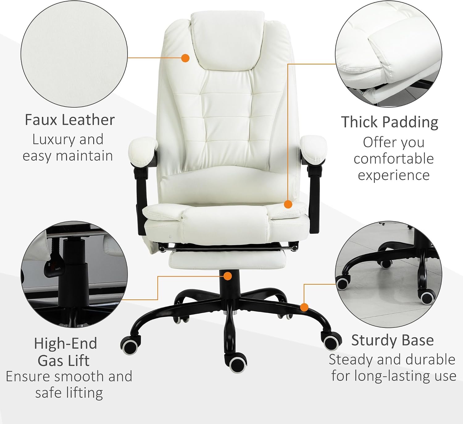 21x25in 245lb Premium Executive Ergonomic Fully Reclining High Back Office Chair Vibrating Massage Lumbar Support Almond White