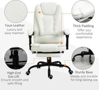 23x26in 250lb Premium Executive Ergonomic Fully Reclining High Back Office Chair Vibrating Massage Lumbar Support Almond White