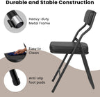 4 Pack Black Padded Folding Chairs with PU Leather Cushion and Backrest, Upholstered Foldable Dining Chair with Metal Frame for Indoor Outdoor Party Wedding Office Events, 380lbs Capacity