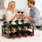 Wine Rack |Open & 2-Tier Bamboo Wine Holder| Freestanding Floor & Countertop Wine Display-Space-Saving Wooden Wine Storage Shelf for Kitchen, Cabinets,Bar & Dining Room(1, 2-Tiers)