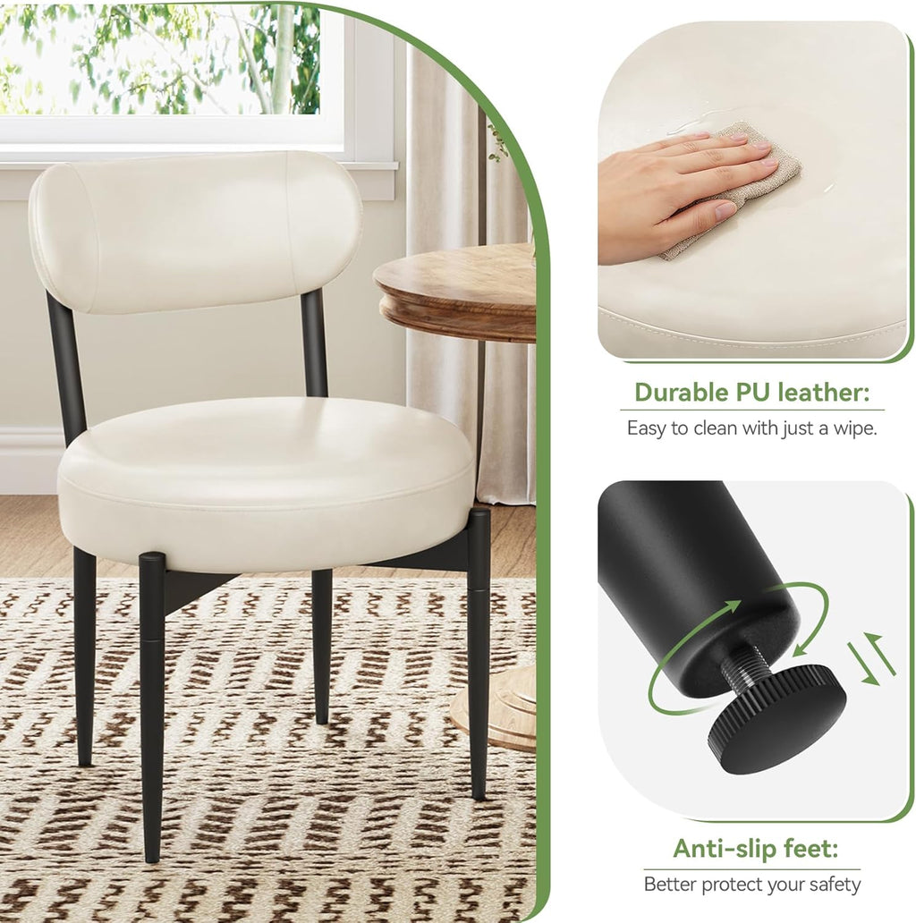 Welzona Upholstered Dining Chairs Set of 4, PU Leather Dining Room Chairs with Sturdy Metal Legs, Kitchen Chairs for Dining Room/Kitchen/Restaurant/Hotel, Modern Style, White