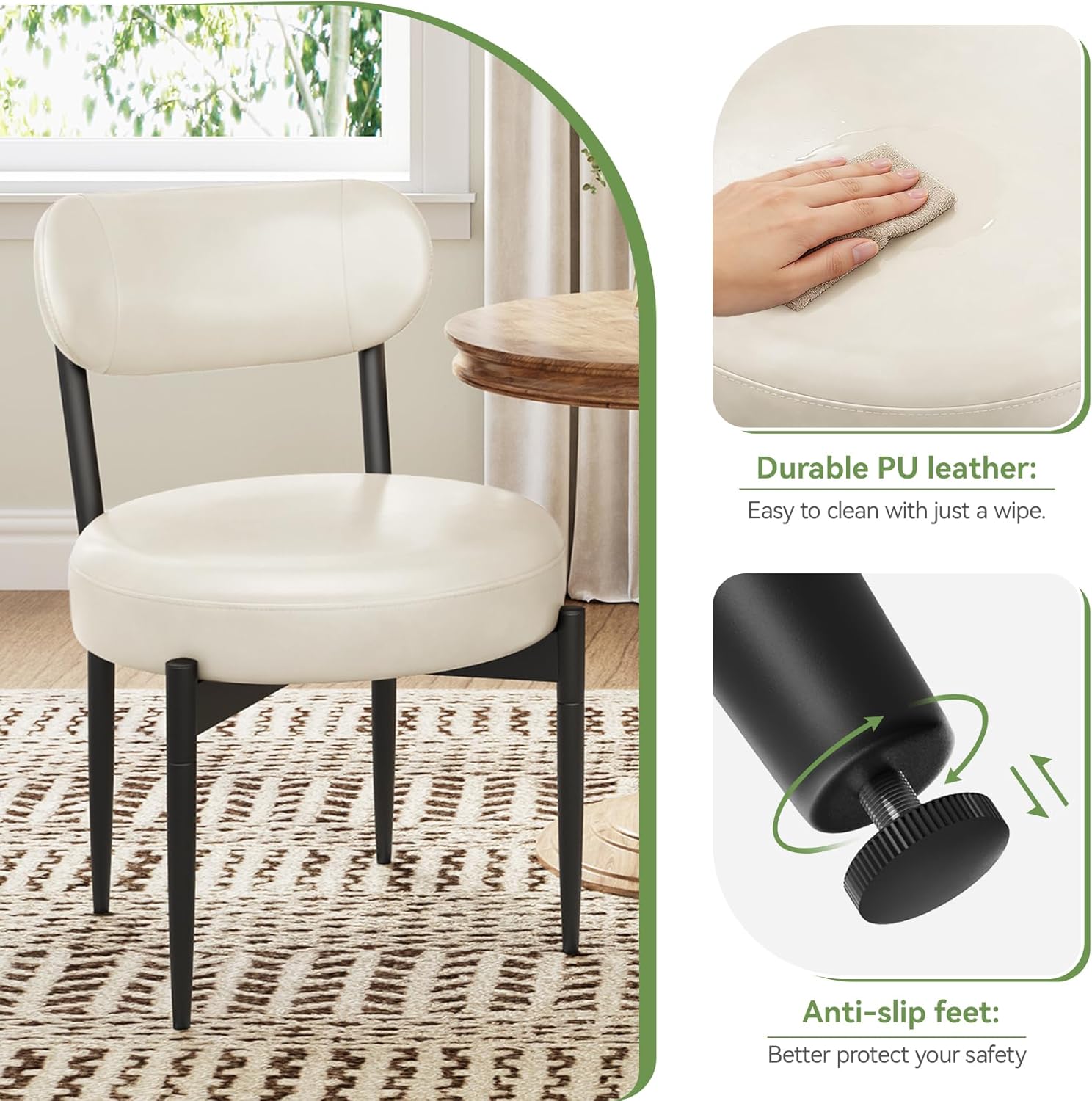 Welzona Upholstered Dining Chairs Set of 4, PU Leather Dining Room Chairs with Sturdy Metal Legs, Kitchen Chairs for Dining Room/Kitchen/Restaurant/Hotel, Modern Style, White