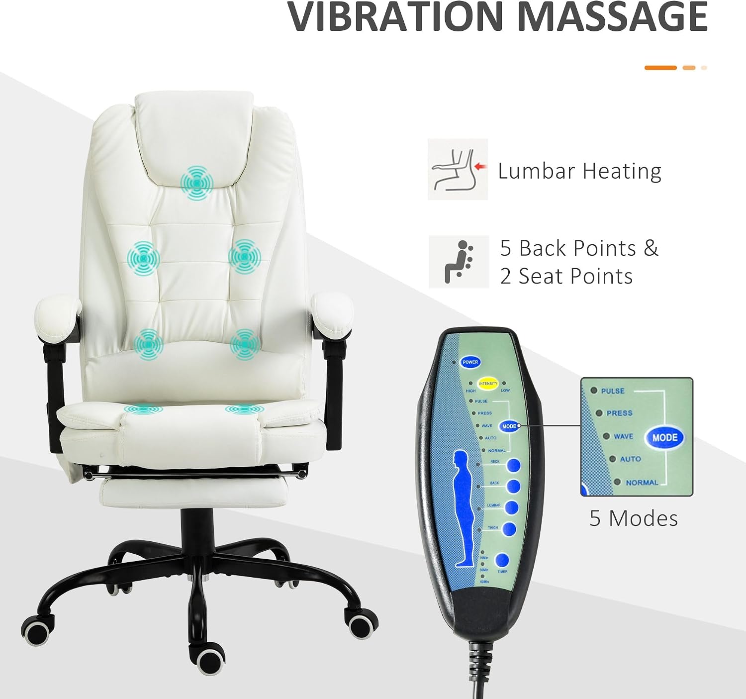 Massaging Office Chair with 7 Vibrating Motors and Reclining Feature