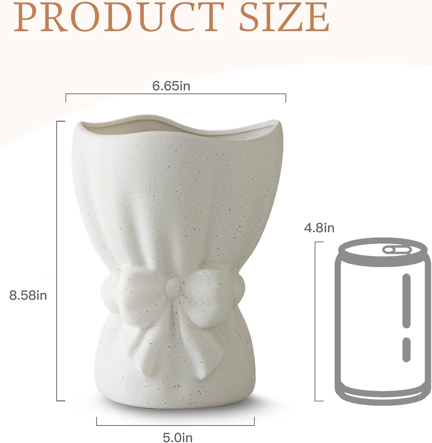 Lvases Bow Knot White Ceramic Decorative Flower Vase for Home Decor | Textured Frosted Speckled White Minimalist Vases for Bedroom Living Room Table Centerpiece Matches Fresh & Dried Flowers
