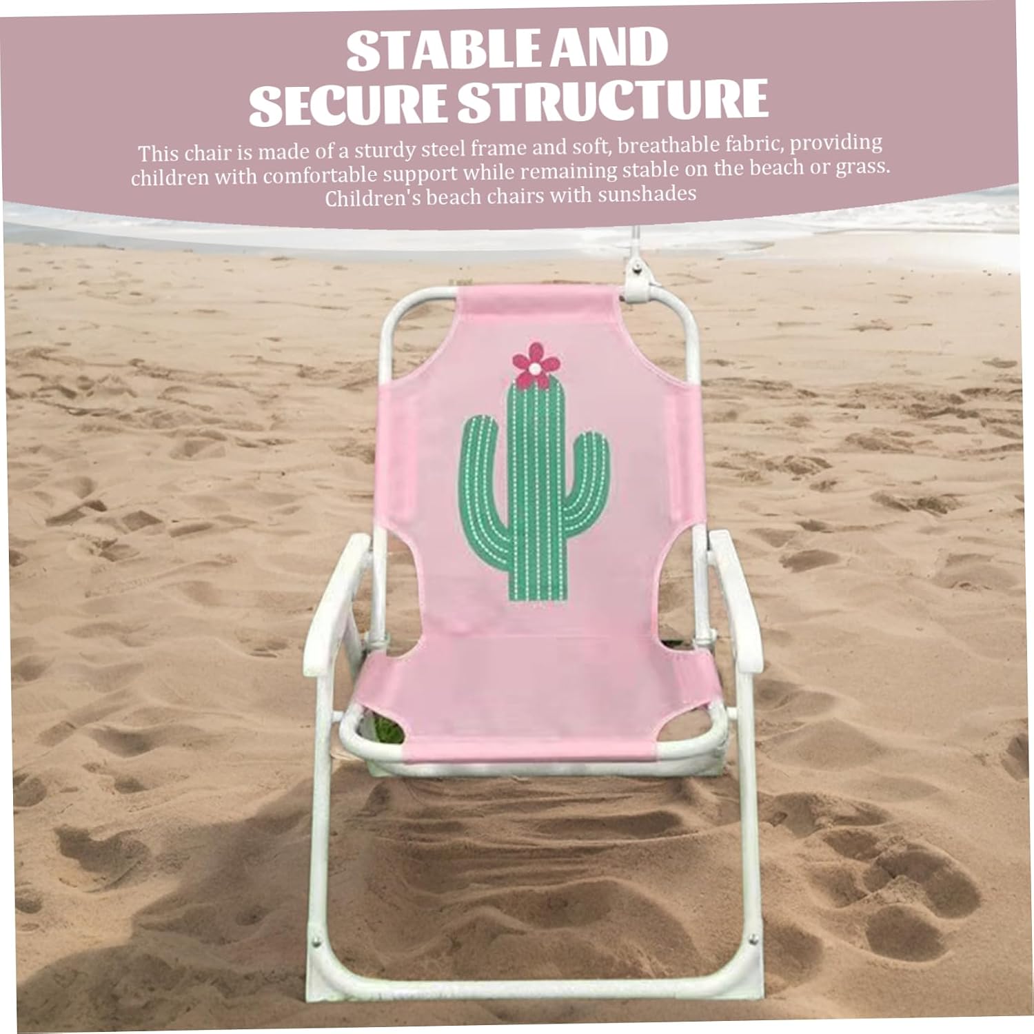 Kids Beach Chair with Umbrella, Foldable & Detachable Portable Oxford Cloth Cute Kids Beach Chair with Canopy for Outdoor Summer, Cactus