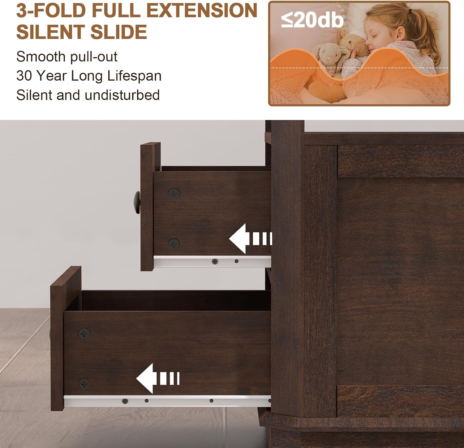 24" End Table Set of 2 with Charging Station, Rattan Drawer Sofa Side Table, Anti-Collision Corner Wooden Nightstand for Living Room Bedroom Office