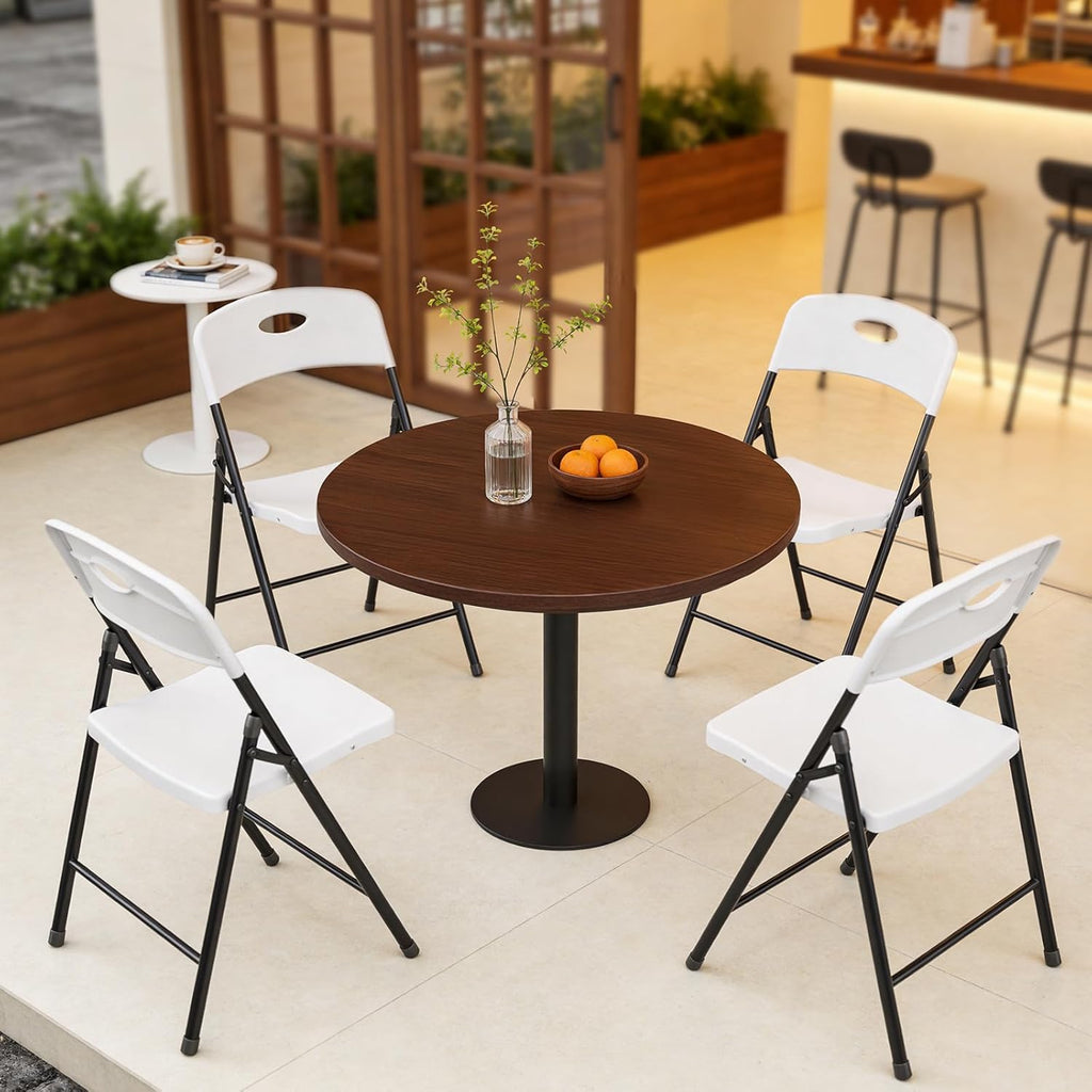Folding Chairs 4 Pack, Outdoor White Folding Chairs for Outside Indoor, Portable 350 lbs Capacity Heavy Duty Plastic Metal Foldable Chairs Commercial Seating for Picnic, Party, Patio