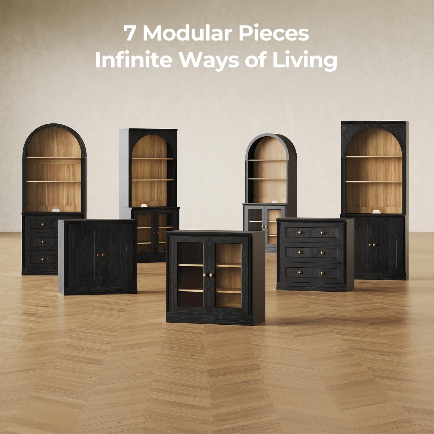 CHIC HOUSE Monos Storage Cabinet with Acrylic Doors & Shelves, 32" Modular Fluted Sideboard Buffet Cabinets, Small Coffee Bar Kitchen Pantry, Modern Media Console Cabinet for Living Room, Black