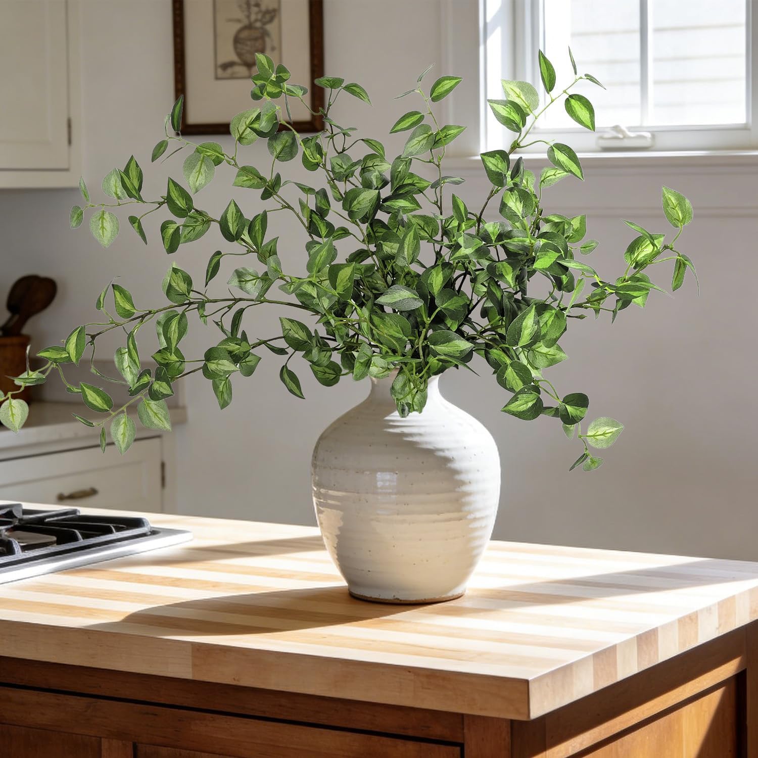 6PCS 32.7inch Long Artificial Stems Faux Greenery Stems for vase Faux Green Leaves Fake Plants branches Eucalyptus Leaves Faux Pothos Stems Artificial English Ivy for Home Decor Farmhouse Aesthetic