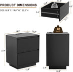 Anbuy LED Nightstand with 2 Drawers & Power Outlets, Nightstand Set of 2 with Lights, Bedside Table Modern End Table with Variable Color Lights for Bedroom, Living Room Black Marble