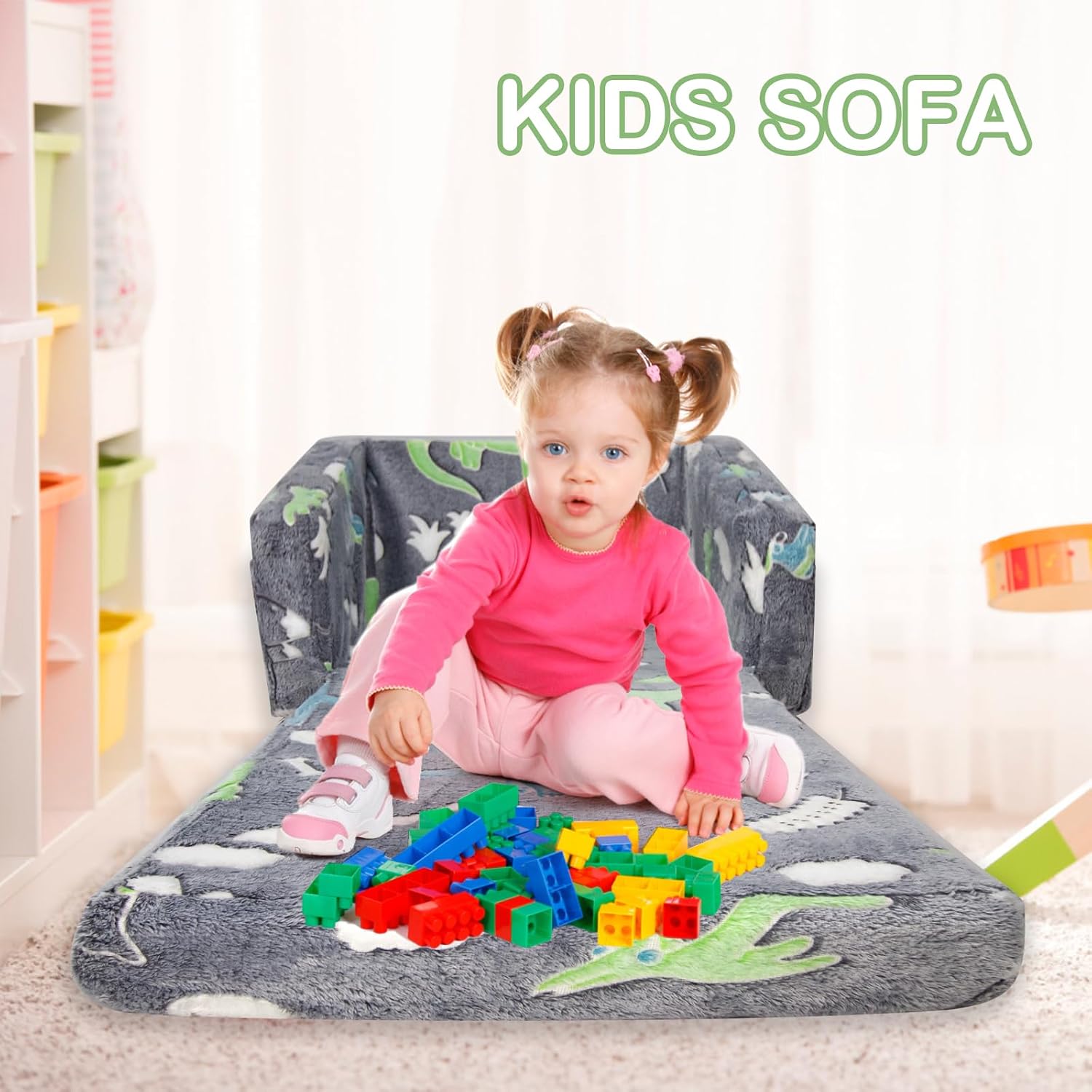 Asou Kids Sofa Toddlers Sofa Glow in The Dark Kids Fold Out Play Couch Mini Dinosaur Couch for Kids Toddlers