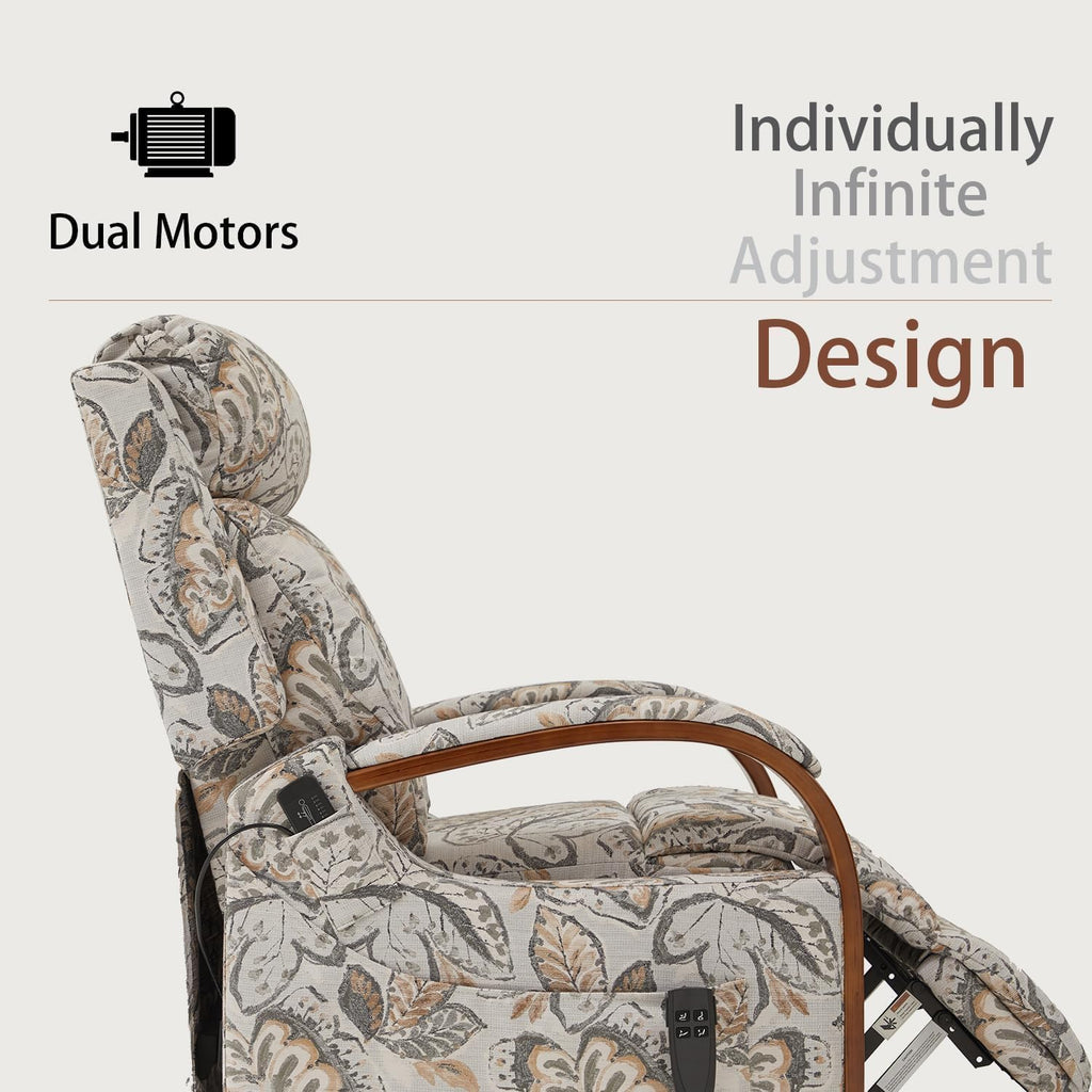 DYNOX 300 LBS Small Lift Chair Recliner with Heat and Massage, Dual Motor Power Lift Sofa for Elderly, Infinite Adjust for Back and Footrest (9185, Leaf Print, Linen Fabric)