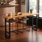 Solid Pine Wood Bar Table 47.2" - Industrial Counter Height Pub Table with Heavy Duty Steel Frame - Narrow High Top Table for Kitchen Island Home Bar & Small Spaces - Rustic Farmhouse (No Stools)