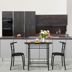 VINGLI 3 Piece Dining Set,Small Kitchen Table Set for 2,Breakfast Table Set,Kitchen Wooden Table and 2 Chairs for Small Space/Dining Room/Apartment,Metal Frame,Wine Rack,Black