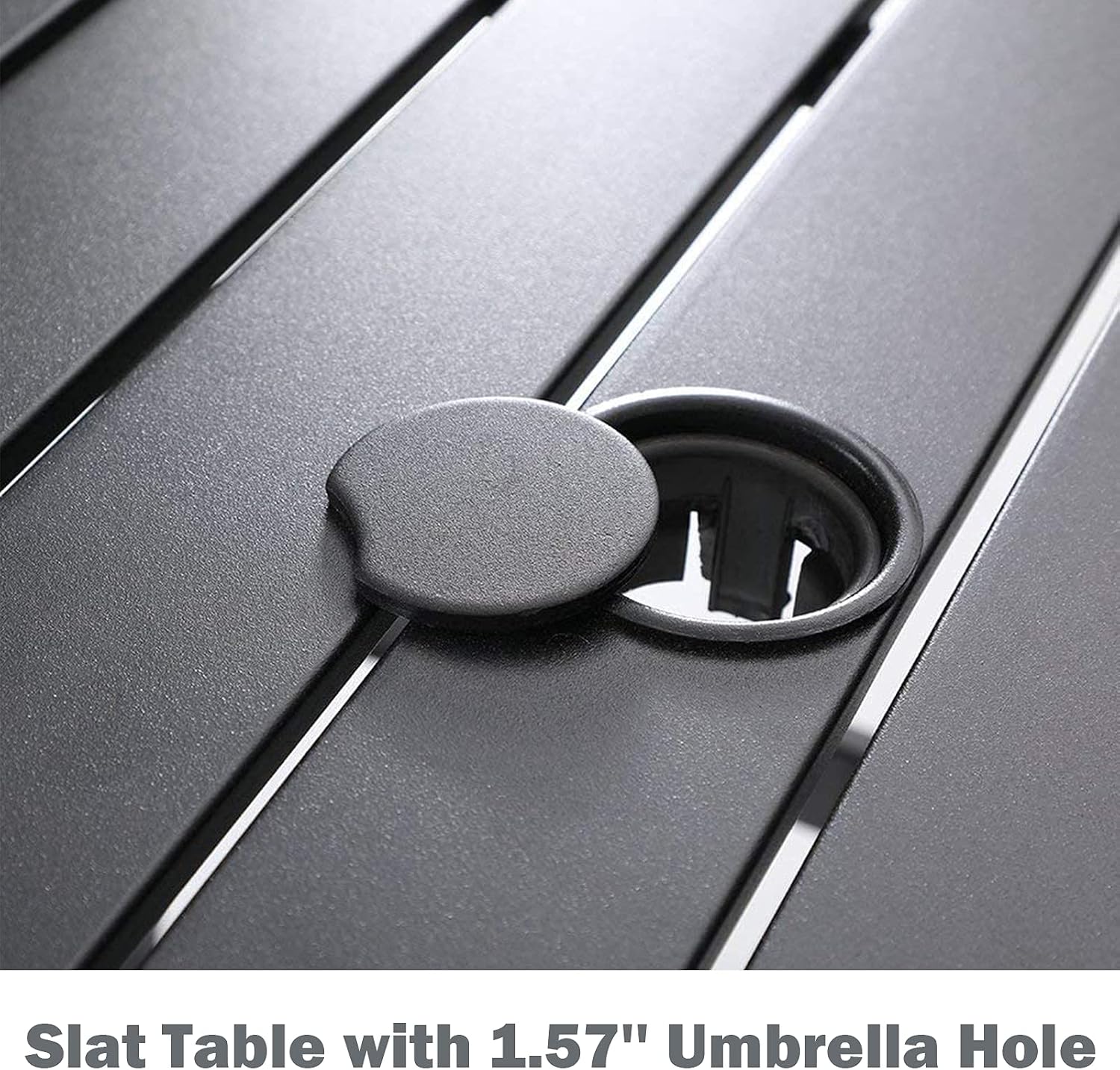 Crownland Patio Bar High 39” Table Metal Frame Outdoor Bar Bistro Table, Slatted Table Top with 1.57" Umbrella Hole, Classic Black
