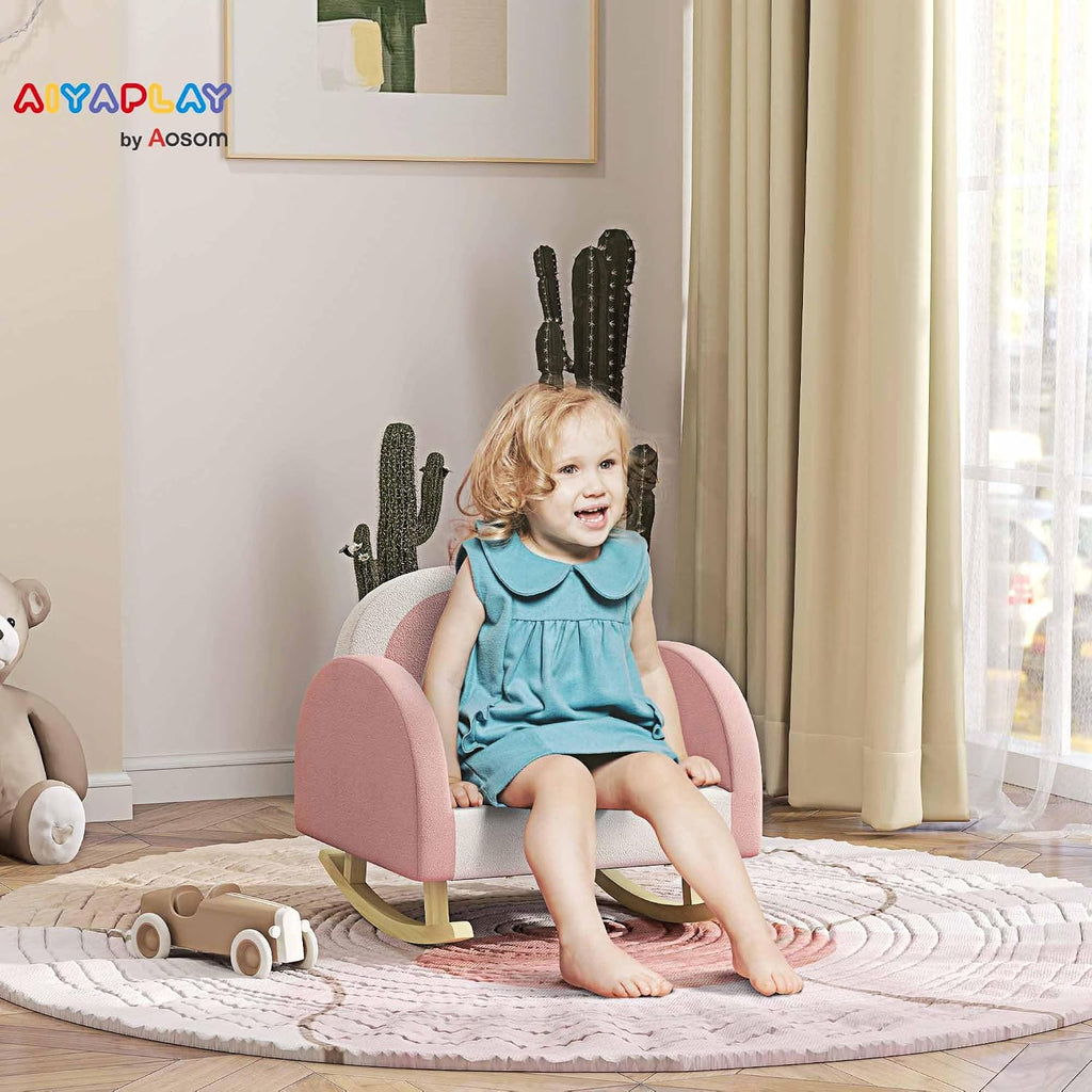 Qaba Kids Rocking Chair, Princess Crown Toddler Chair, Children's Armchair Rocker with Rainbow Backrest for Bedroom, Playroom, Pink