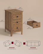 VASAGLE LIRY Collection-Farmhouse Nightstand with 3 Drawers, Slim Side End Table with Storage, Narrow Bedside Table for Bedroom, Office, Warm Brown, ULET132K101S