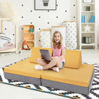 Costzon Kids Couch, 6-Piece Convertible Children's Sofa Playset or 2 Chair w/Folding Mats & 2 Pillows, Washable Cover, Toddler to Teen Bedroom Playroom Boys Girls Birthday (Yellow)
