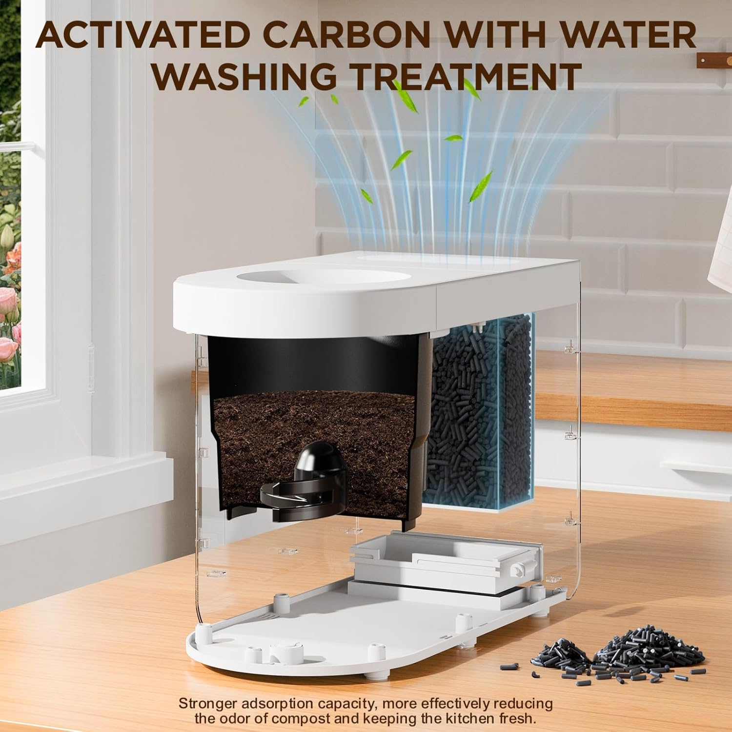 5L Electric Kitchen Composter for Countertop, Smart Indoor Compost Bin with Visible Window, Humidity Sensor, LED Display, Odor Control & Auto-Cleaning, Turns Food Waste into Dry Pre-Compost
