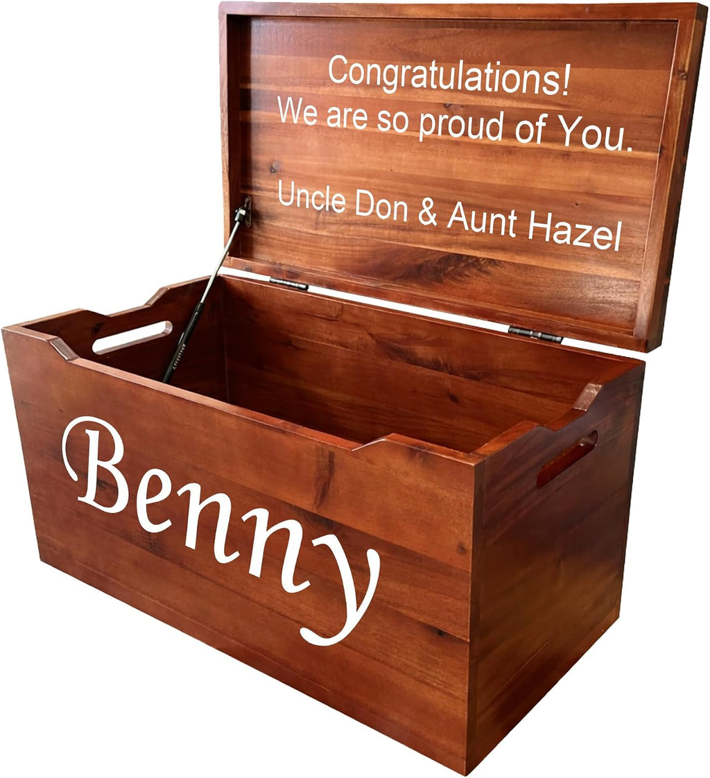 Personalized Engraved Name, Fully Assembled, Solid Wood Storage Trunk with Lid & Handles, Hope Chest, Wooden Box, Bedroom Organizer, Birthday, Gift, Blankets, Clothes, Slow-Close Lid, 30”, Walnut