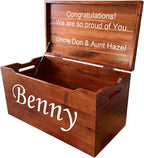 Personalized Engraved Name, Fully Assembled, Solid Wood Storage Trunk with Lid & Handles, Hope Chest, Wooden Box, Bedroom Organizer, Birthday, Gift, Blankets, Clothes, Slow-Close Lid, 30”, Walnut