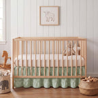 Gingham Crib Skirt Dust Ruffle 52 x 28 Inch 100% Washed Cotton Ruffle Plaid Baby Crib Bed Skirt Soft Farmhouse for Boys & Girls Nursery Bedding Decor, Fits Standard Cribs(Green)