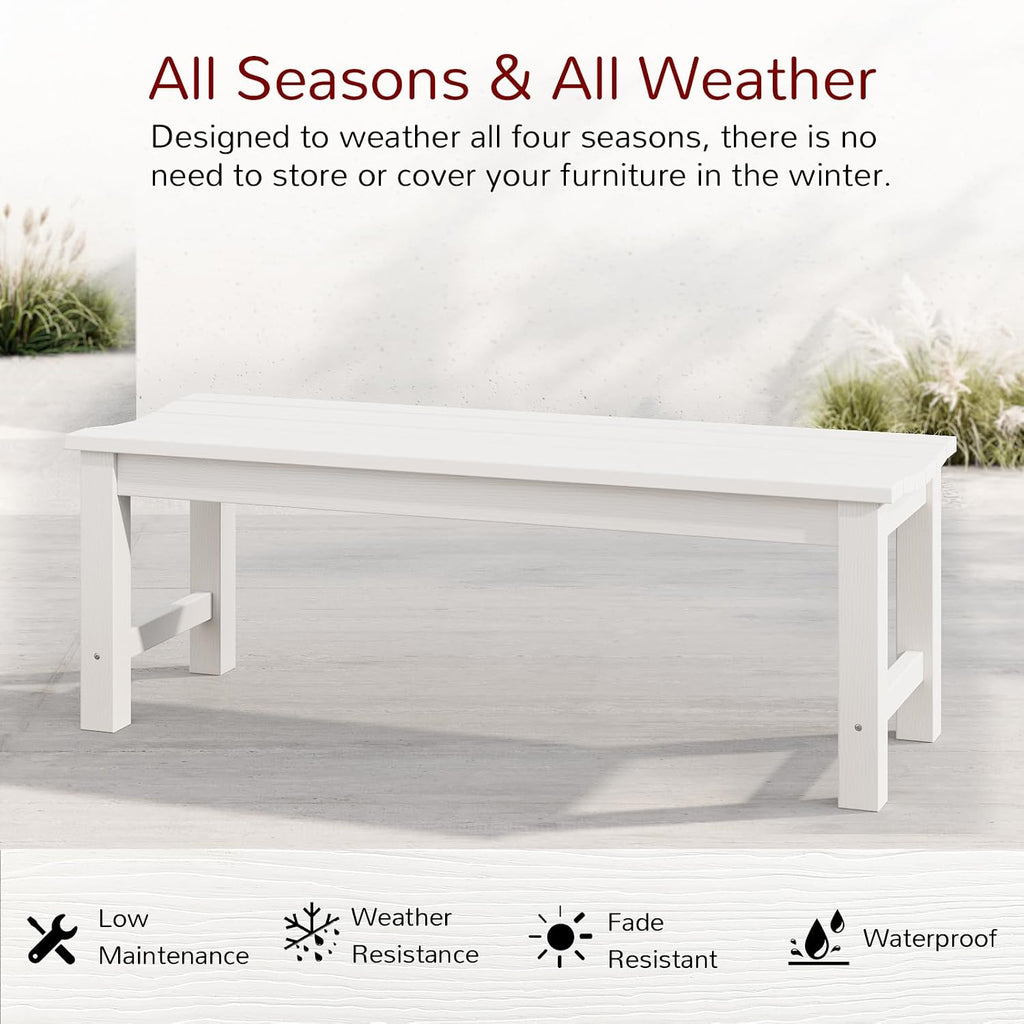 Stoog Outdoor Bench, 2-Person Patio Backless Bench, All-Weather HIPS Garden Bench with 800 lbs Weight Capacity, Never Rot or Fade, for Backyard, Porch and Park, White