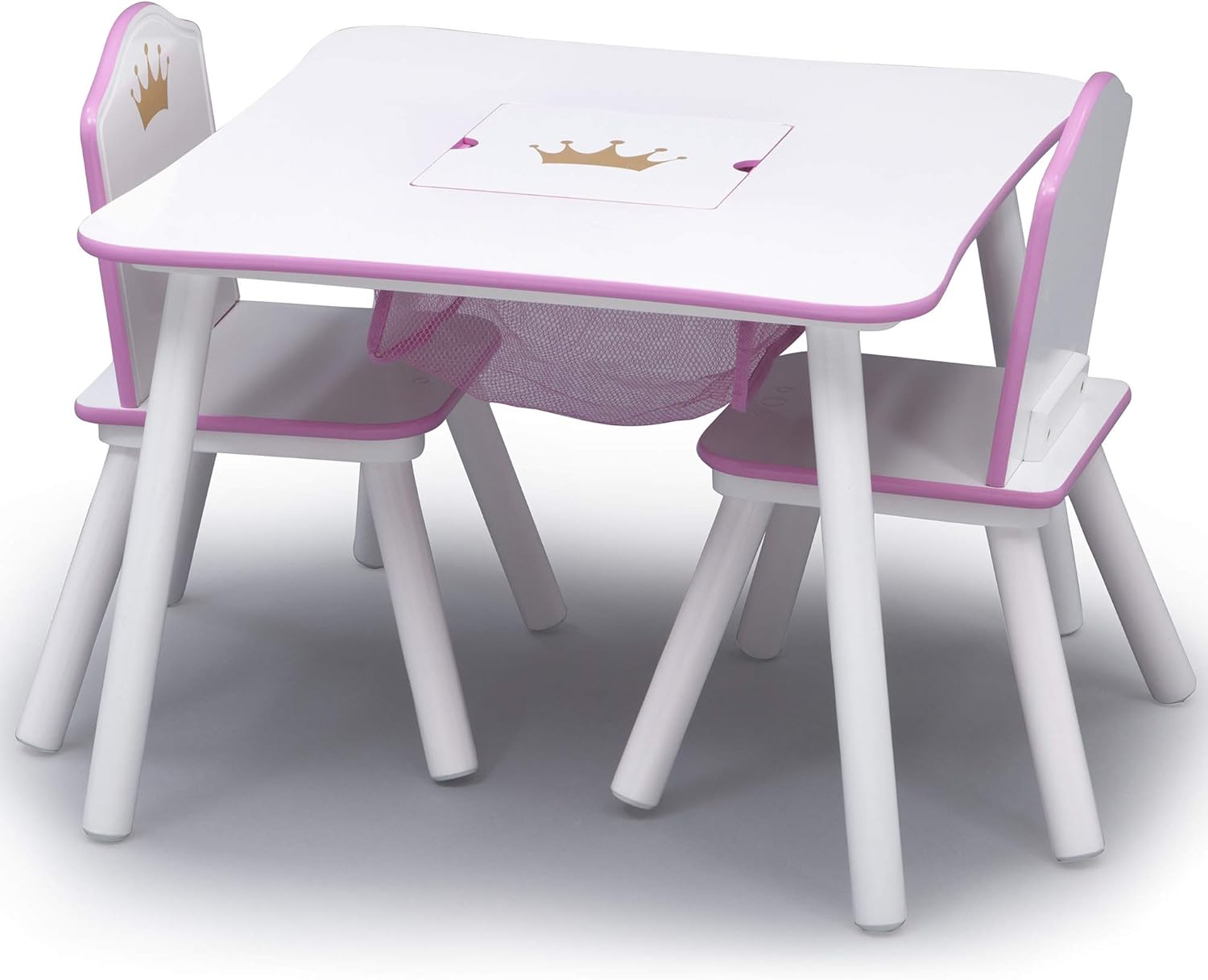 Delta Children Princess Crown Kids Wood Table and Chair Set with Storage - Greenguard Gold Certified, White/Pink